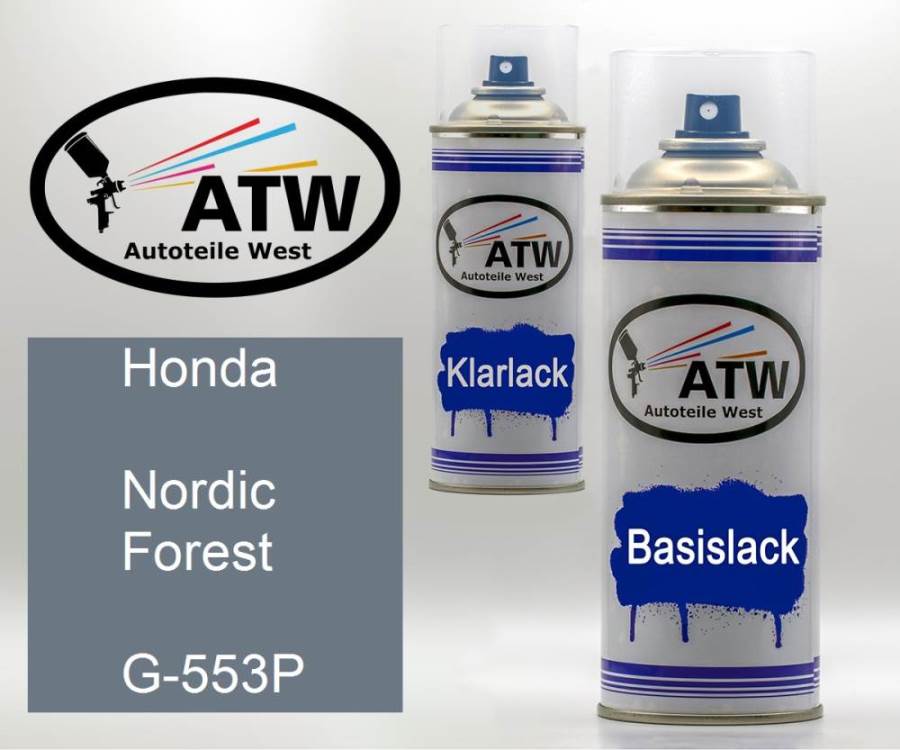 Honda, Nordic Forest, G-553P: 400ml Sprühdose + 400ml Klarlack - Set, von ATW Autoteile West.